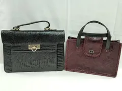 平和屋着物▼和装小物　和装バッグまとめて２点　本革　型押し　黒　葡萄茶色　逸品　CABF7351ju
