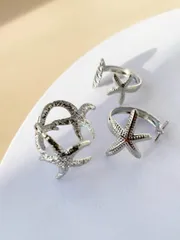 リング レディース セット 3個セット 誇張されたワイドバンド ファッション パーソナライズ オーシャン要素 メタリック テクスチャー 貝殻 & ヒトデ リングセット、バケーションや合わせるのに最適