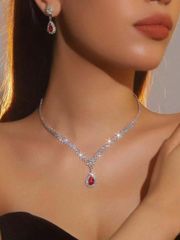 Jewelry Set for Women: Sparkling Glass Crystal Drop Pendant Necklace and Earrings Set, Luxurious Evening Jewelry Set for Women, Perfect Gift Set of Necklace and Earrings