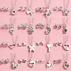 ジュエリー レディース セット ステンレス製 10個セット バタフライ、フラワー、ハート型ピアス&ネックレス、マルチスタイル 丈夫なジュエリー カジュアルな日常着用に適しています