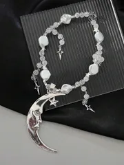 ジュエリー レディース ネックレス 1個 ファッショナブルな個性的な優雅な月のペンダント星ビーズタッセルネックレス、魅力的で日常着用に適した女性へのギフト