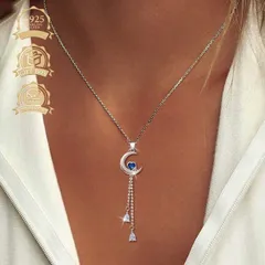 ジュエリー レディース ネックレス 1個 ファッショナブルで汎用性のある925シルバージルコニア ムーン ハート ウォータードロップ タッセル ネックレス、女性の日常着、パーティー、バカンス、祝宴に適しています
