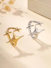 リング レディース セット ステンレス製 ゴールド&シルバー スター型 オープンリング 2個セット、女性の日常着用やギフトに適しています