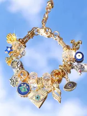 ジュエリー レディース ブレスレット 1個 悪魔の目チャームブレスレット、1個 八芒星ブレスレット、1個 青い目ハートブレスレット、1個 青い仏手ブレスレット、1個 リボンハートブレスレット