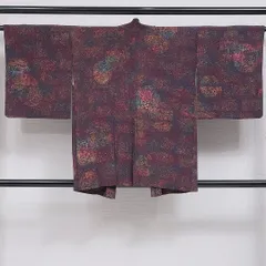 羽織 袷 身丈83cm 裄丈64cm 正絹 Sランク カジュアル Mサイズ 紐あり 丸文 異国風 粋 茶系 M4 1232-16187