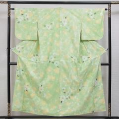 夏着物】身丈163cm 緑色 小紋 洗える 花柄 斜め縞 薄物 盛夏 - メルカリ