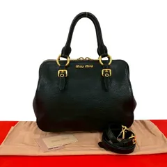 極 美品 MIUMIU ミュウミュウ マドラス レザー 本革 2way ハンドバッグ ショルダーバッグ ミニ ボストンバッグ ブラック 黒  98-10