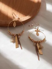 ジュエリー レディース イヤーアクセサリー    タッセル＆リーフドロップピアス