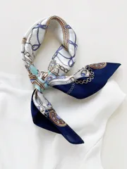 アクセサリー レディース スカーフ 1枚 レディースファッション チェーン&ロープ柄 90cm スクエアスカーフ、春秋に使える多用途プリントバンダナスカーフ