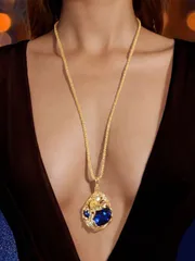 ジュエリー レディース ネックレス 1個 高級ロングチェーン ブルーフェイクジェム ティアドロップペンダントネックレス、記念日ギフトジュエリー