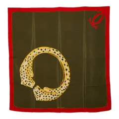 カルティエ パンテール ロゴ ヒョウ リング モチーフ スカーフ カーキグリーン シルク レディース CARTIER【1-0256417】