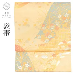 ＼最大10%OFF★SALE／    【中古】 袋帯 リサイクル 正絹 振袖用 カジュアル 仕立て上がり ベージュ色系 秋草花文様 六通柄 引箔 金糸 tt0010b 【 送料無料 リユース 和服 結婚式 お祝い お茶会 パーティー 入学式 卒業式 お茶会 お