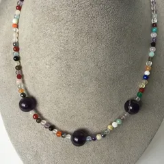 天然石★ビーズ入り★アメジスト＆スイショウ他★パールネックレス★ハンドメイド★ビーズネックレスファッション★デザイン★ネックレス