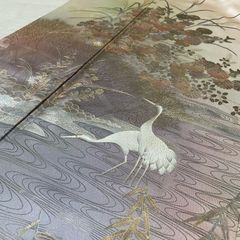 希少 作家物 正絹 訪問着 落款 龍 松 共八掛 紫 袷着物 フォーマル向け