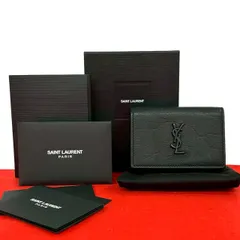 極 美品 箱 袋付き SAINT LAURENT PARIS サンローランパリ YSL ロゴ レザー 本革 三つ折り財布 ミニ ウォレット ブラック 黒 59051のサムネイル