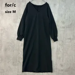for/c フォーシー ダンボール2WAYワンピース サスティナブル M 黒 ブラック Vネック クルーネック 前後着用可 ロング丈 無地 シンプル きれいめ カジュアル ストレッチ 上品 体型カバー ゆったり 洗える レディース 秋冬 ★ ◇■ ★ ◆■