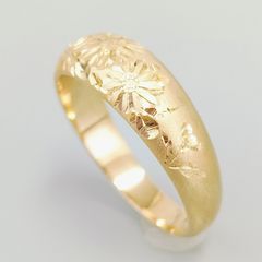 和アンティーク 大正～昭和初期 希少 純銀 リング 和彫り 金彩 菊