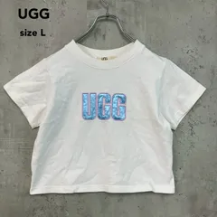 UGG アグ ロゴ サテン 刺繍 チビT Tシャツ クロップド丈 半袖 カットソー トップス レディース ホワイト 白 Lサイズ サテンパッチワーク 希少モデル ストリート カジュアル y2k 韓国ファッション 春夏 古着 ★ ■◆