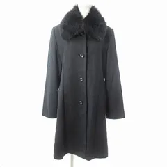 ノーブランド フォックスファー襟 カシミア ウール ステンカラーコート ジャケット 11 黒 0410