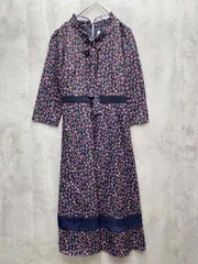 美品 tocco closet トッコクローゼット 花柄 7分袖 Aライン ワンピース 紺 ■◇レディース