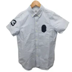 アベイシングエイプ A BATHING APE ボタンダウンシャツ BDシャツ 半袖 ロゴプリント XS 水色 1920-231-052 ■IBO91のサムネイル