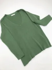 antiqua アンティカ パターントルソ 無地 長袖 Vネック ニット セーター sizeF/緑 ◇■レディース