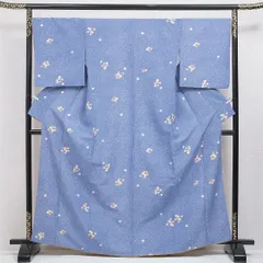 小紋 袷 身丈166cm 裄丈68cm ポリエステル 洗える着物 Bランク インフォーマル 広衿 XLサイズ 梅 古典的 軽やか 青系 HP 1221-16415