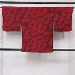 道行コート 袷 身丈83cm 裄丈65cm 正絹 Sランク セミフォーマル Mサイズ ぼかし 抽象柄 シック モダン 赤系 RP 1237-16803