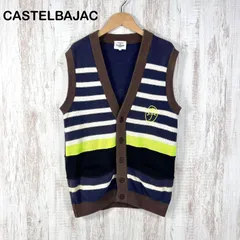 90s CASTELBAJAC SPORT カステルバジャックスポーツ 両面詩集 ボーダー Vネック コットンニット ベスト ノースリーブ カーディガンのサムネイル