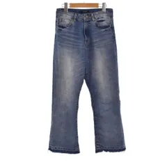 ジーナシス JEANASIS デニムパンツ ジーンズ フレア 切りっぱなし 無地 ロゴパッチ M インディゴ 水色 JS050464AA ■ECD001