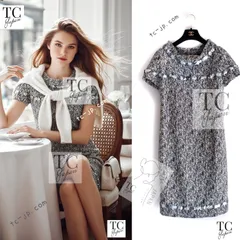 シャネル ワンピース CHANEL グレー シルバー スパンコール カール・ラガーフェルド 貴重 美品 36 38