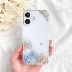 new⁎✧ネモフィラ　アルコールインクアート　ニュアンスiPhoneケース　スマホケース　Android パステル　滲みアート　名入れ　スマホショルダーストラップ　春　夏　母の日　ブルー　iPhone17 iPhone17e iPhone17Pro