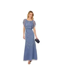 アドリアナ パペル レディース トップス ワンピース Adrianna Papell Studio Womens Beaded FlutterSleeve Blouson Gown French Bl