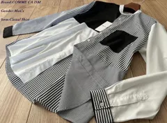 新品 COMME CA ISM MEN コムサイズム メン ストライプ コンビ バンドカラー シャツ 01ホワイト Lサイズ 30IK10 定価6,900円