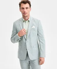 【送料無料】 バースリー メンズ ジャケット・ブルゾン アウター Mens SlimFit Linen Suit Jacket Green Plaid