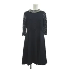 プールヴー POURVOUS フォーマル M 紺 ネイビー パール装飾襟 レース 七分袖 /KK ■GY58