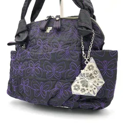 ANNA SUI アナスイ ハンドバッグ 蝶刺繍 ナイロン 黒 中古