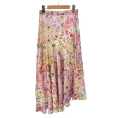 ザラ ZARA アシンメトリー ロング スカート フレア 花柄 XS ピンク ■GY58