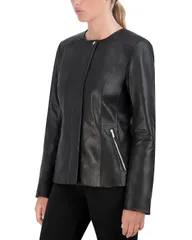 コールハーン レディース アウター ジャケット・ブルゾン レザー Cole Haan Collarless Leather Jacket Black ブラックのサムネイル