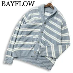 BAYFLOW ベイフロー 通年★ ショールカラー ボーダー カーディガン Sz.4 メンズのサムネイル