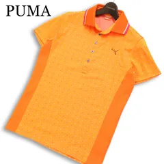 PUMA GOLF プーマ ゴルフ 春夏★ 半袖 ドット柄 ロゴ刺繍 切替 ポロシャツ Sz.M メンズ オレンジ