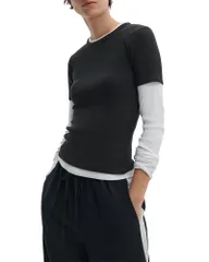 ラグアンドボーン レディース トップス Tシャツ クルーネック rag bone Thessential Rib Crewneck Tee Black ブラックのサムネイル