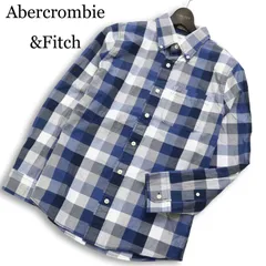 Abercrombie&Fitch アバクロンビー＆フィッチ 通年 ロゴ刺繡★ 長袖 チェック オックスフォード BD シャツ Sz.S メンズ 青系