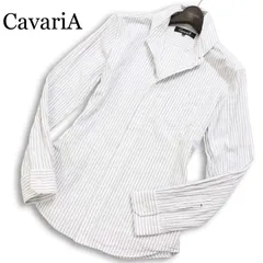 CavariA キャバリア 春夏★ 麻 リネン混 長袖 ストライプ スリム イタリアンカラー ボタンダウン シャツ Sz.46 メンズ 白のサムネイル