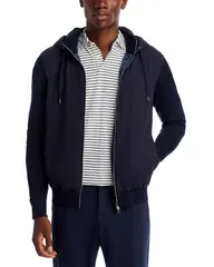 ヘルノ レディース アウター カーディガン ナイロン コットン Herno Stockinette Cotton Travel Nylon Stretch Hooded Cardigan Blue Nのサムネイル