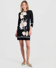 アンクライン レディース トップス Tシャツワンピース フラワー柄 プリント フラワー Anne Klein Womens FloralPrinted BoatNeck 34Sleeve TShirtのサムネイル