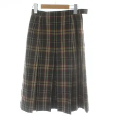 ダックス DAKS プリーツスカート ミディ丈スカート ウール 63-90 カーキ ベージュ チェック柄 /KW ■GY58