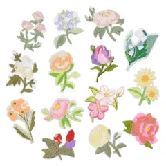 【在庫セール】ワッペン アイロン刺繍 MUNCVY アップリケ DIY服 フラワー 花 モチーフ おしゃれ カワイイ 装飾 男の子 女の子 保育園 幼稚園 パッチ 補修 小さいサイズ 14枚セット 衣類 浴衣 手袋 手帳 飾り
