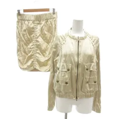 ランバン LANVIN セットアップ ジャケット ブルゾン スカート 34 38 絹 シルク シャーリング 光沢感 ベージュ /NU ■ECD002のサムネイル