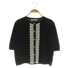 アベニールエトワール Aveniretoile スカラップレース半袖ニットカーディガン 38 ブラック /MY ■OS